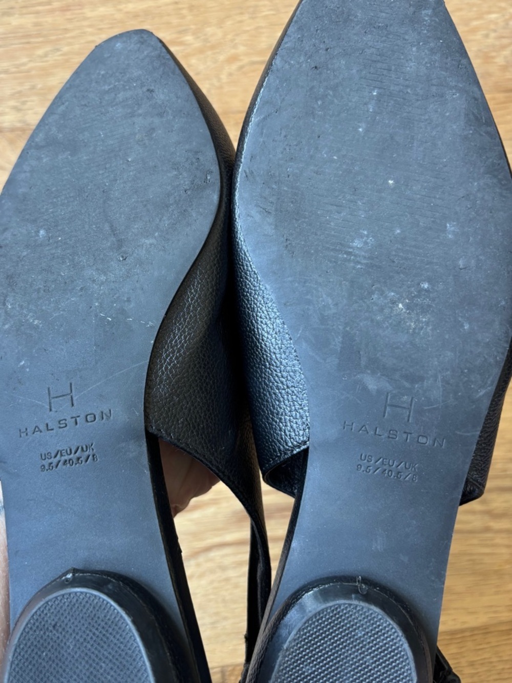 Halston black leather flat sling-backs shoes womens 9.5 - Picture 5 of 6